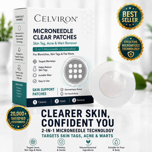 ✨Celviron®2-in-1 Microneedle & Hydrocolloid Patch🍀| Removes Raised Moles, Acne, Flat Warts & Skin Tags | Helps Improve Wrinkles, Scars & Blemishes | Invisible Patches for Face & Body